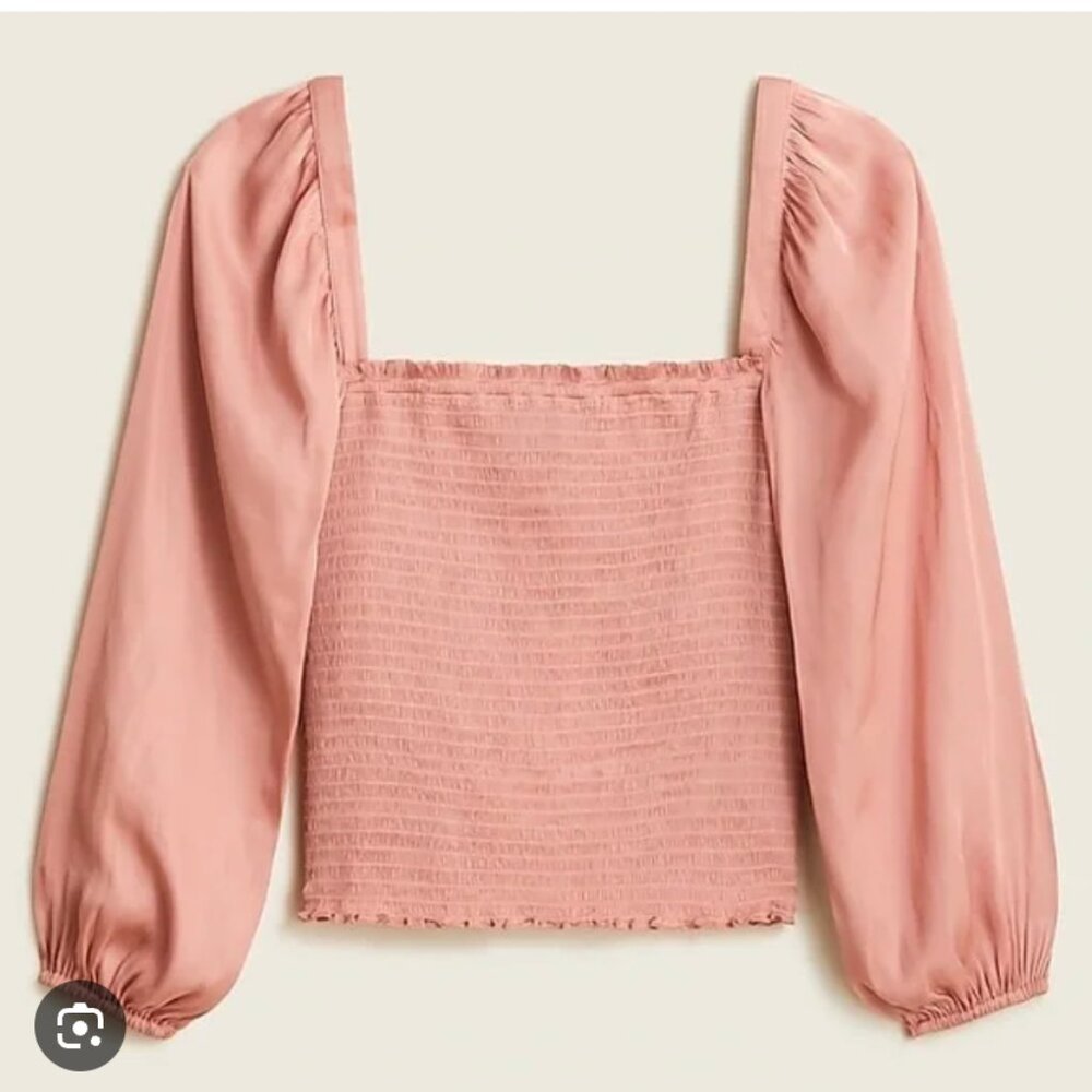 Like New J Crew Squareneck Smocked Satin Top